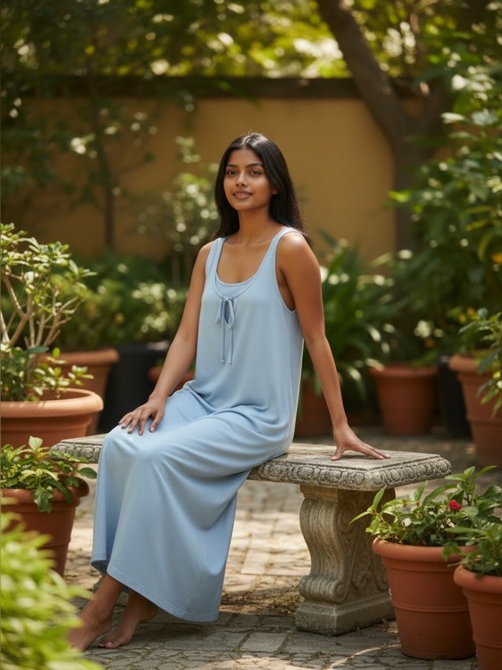 Wild Fable Blue Tie-Front Ribbed Midi Dress
